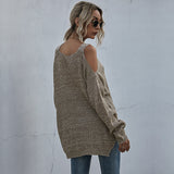 Women Knitted Sweater Autumn Knitted Square Collar off-Shoulder Long Sleeve Autumn