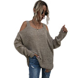 Women Knitted Sweater Autumn Knitted Square Collar off-Shoulder Long Sleeve Autumn