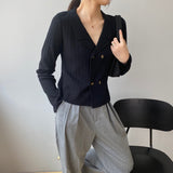 Women Cardigan Sweater Vintage Sexy Sweater Breasted Knitted Suit 8t8052