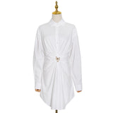 Women Dresses Shirt Dress Pleated Hollow Dress (Qymy0409)