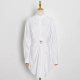 Women Dresses Shirt Dress Pleated Hollow Dress (Qymy0409)