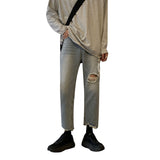 Men Jeans Spring and Summer Men's Ripped Jeans Wide-Leg Straight Pants