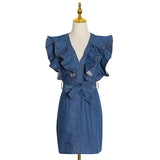 Women Dresses Sleeveless Sheath Denim Dress Skirt (Qymy0409)