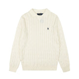 Rl ralph lauren pony warm women's autumn/winter cable knit polo collar sweater - wool blend, couple's casual loose knit top