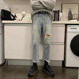 Men Jeans Spring and Summer Men's Ripped Jeans Wide-Leg Straight Pants