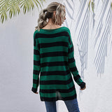 Women Knitted Sweater V-neck Hole Striped Knitted Bottoming Sweater Female Autumn