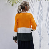 Women Knitted Sweater Autumn and Winter Leisure Loose Women's Wear Long Sleeve Contrast Color Twist Women's Sweater