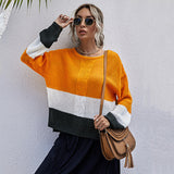 Women Knitted Sweater Autumn and Winter Leisure Loose Women's Wear Long Sleeve Contrast Color Twist Women's Sweater