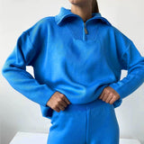 Ladies Leisure Knitwear Polo Collar Sweater Zipper and Lapel Knitwear