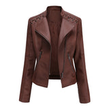 Red Leather Jacket Spring and Autumn Women's Leather Jacket Women's Short Jacket