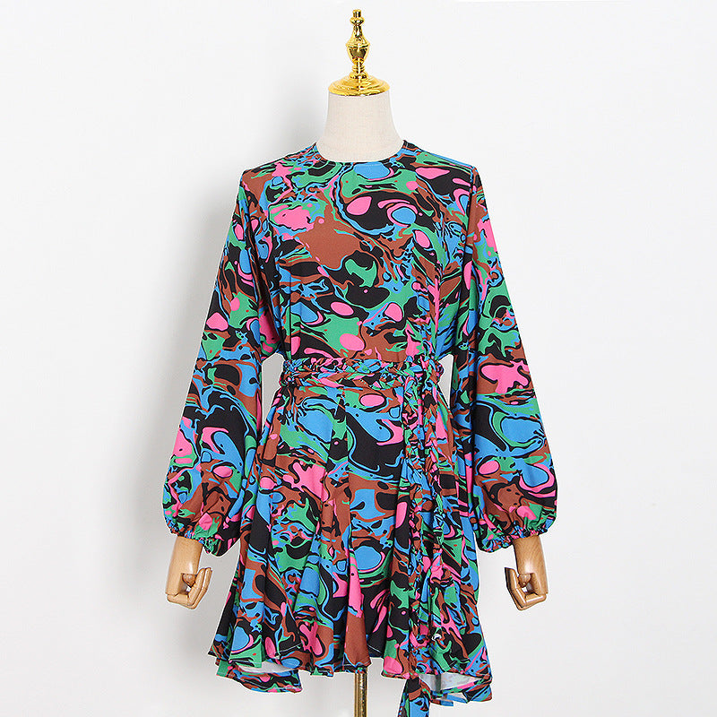 Women Dresses Spring Retro Crew Neck Short Dress (Qymy0409)