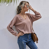 Women Knitted Sweater V-neck Women's Fall plus Size Long-Sleeved Knitted Bottoming Shirt