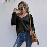 Women Knitted Sweater V-neck Women's Fall plus Size Long-Sleeved Knitted Bottoming Shirt