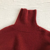 Women Knitted Pullover Red Sweater Turtleneck Coat Loose Sweater