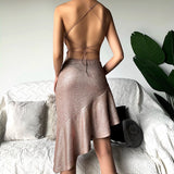 Women Dresses Knitted Sexy Backless Sleeveless Sling Dress Skirt