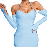 Women Evening Dress Bandage One-Piece Dress Backless Sexy Dress