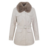 Women Leather Jacket Autumn and Winter Fur Collar Waistband Mid-Length Thick Fur Coat