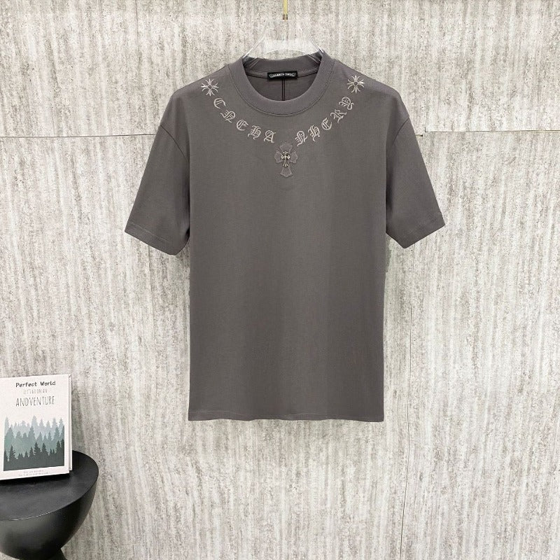 Ch hip-hop t shirts ch croo short-sleeved sanskrit cross patch embroiderloosecasual american heavy weight short-sleeved