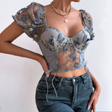 Women Party Tops Halter Perspective Butterfly Embroidered Suspender Mesh Vest