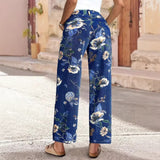 Women's vintage denim pants - cross-border, random print, loose wide-leg, spring/summer floral pattern, straight-leg, high-waisted jeans