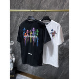 Ch hip-hop t shirts ch short-sleeved colorful sanskrit cross tassel embroidery loose casual american heavy weight