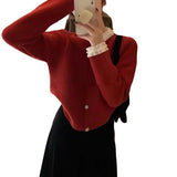 Women Knitwear Autumn and Winter round Neck Sweater Loose Knitted Cardigan