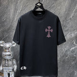 Ch hip-hop t shirts summerch crow heavy industry hot diamond horseshoe sanskrit letter cross short sleeve loosecasualpure cotton american style