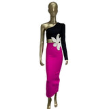 Women Dresses Bandage Dress One-Shoulder Long Sleeve Beaded Flower Long Dress Party Dress Skirt (Ont0408)