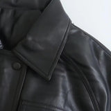 Women Leather Jacket Autumn Locomotive Jacket Mid-Length Retro Oversize Baggy Coat