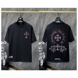 Ch hip-hop t shirts summerch crow heavy industry hot diamond horseshoe sanskrit letter cross short sleeve loosecasualpure cotton american style