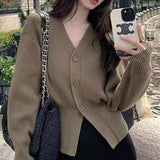 Women Knitted Cardigan Black V-neck Sweater Cardigan Long Sleeve Knitted Jacket
