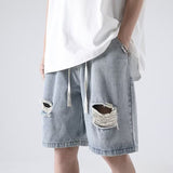 Men Jeans Ripped Denim Shorts Men's Summer Straight-Leg Pants