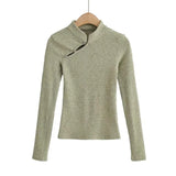 Women Sweater Knitwear Mandarin Collar Knitwear Spring Sexy Long Sleeve T-shirt