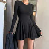 Women Dresses round Neck Dress Long Sleeve Sexy Skirt