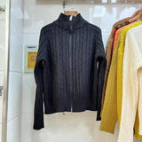 Women Knitted Cardigan Vintage Double Zipper Knitted Cardigan Casual Sweater