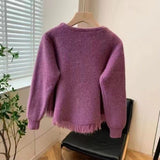 Women Knitwear Spring and Autumn Tassel Retro Bowknot Knitted Sweater Sweater