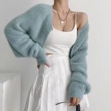 Women Sweater Knitwear Sexy Short Navel Knitted Top High Waist Loose Plush Cardigan Coat
