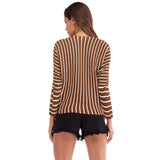 Women Knitted Sweater Casual Top Autumn Crew Neck Long Sleeve Color Matching Sweater