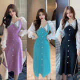 Women Maxi Dress Autumn Winter Sexy Chiffon Long Sleeve Knitted Sheath Dress