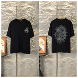 Ch hip-hop t shirts ch short-sleeved couple color thread cross flower full back embroider t-shirt distressed short-sleeved high street