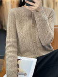 Women Knitted Cardigan Autumn Winter Retro Loose round Neck Sweater Coat