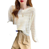 Women Knitted Pullover Cutout Blouse Hollow Sweater