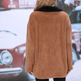 Women Trench Coat Autumn Lapel Long Sleeve Color Matching Double-Sided Velvet Mid-Length Loose Casual Jacket