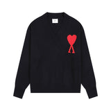 Ami's heartfelt jacquard heavyweight v-neck knit pullover wool sweater - perfect for couples and wedding photos (autumn/winter)