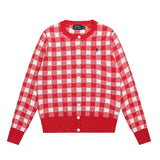 Rl ralph pony classy chess white grids wool sweater knitting round neck cardigan women's sweet socialite casualoutwearfall and winter