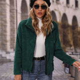 Women Trench Coat round Neck Long Sleeve Loose Rope Zipper Double-Sided Velvet Casual Jacket