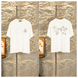 Ch hip-hop t shirts high street ch short-sleeved back full-width heavy industry cross light-changing embroider american easiest for match