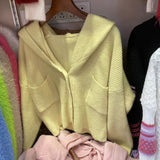 Women Knitwear Fall Winter Hooded Sweater Loose Knitted Cardigan