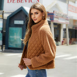Women Trench Coat Autumn and Winter Cardigan Long-Sleeve Zipper Plush Splicing Coat