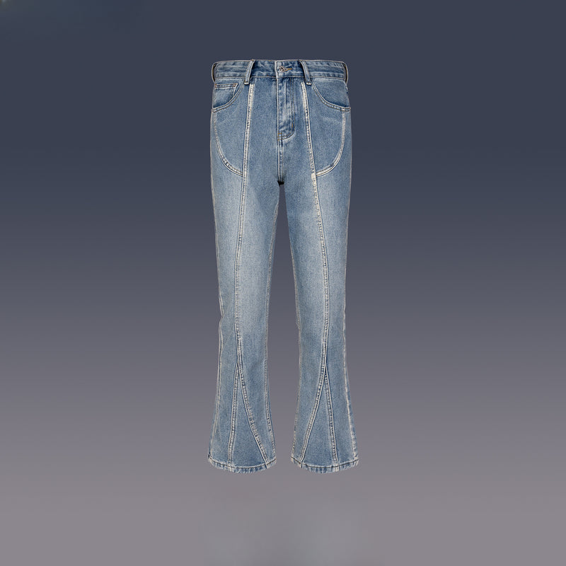 MIJKO Men's Vintage Pants MIJKO splicing men's and women's slightly washed white retro jeans